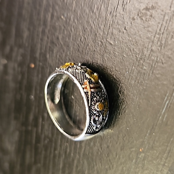 Sterling Silver, copper, and 18k gold mixed metal floral design ring Sz 5 - Picture 2 of 5